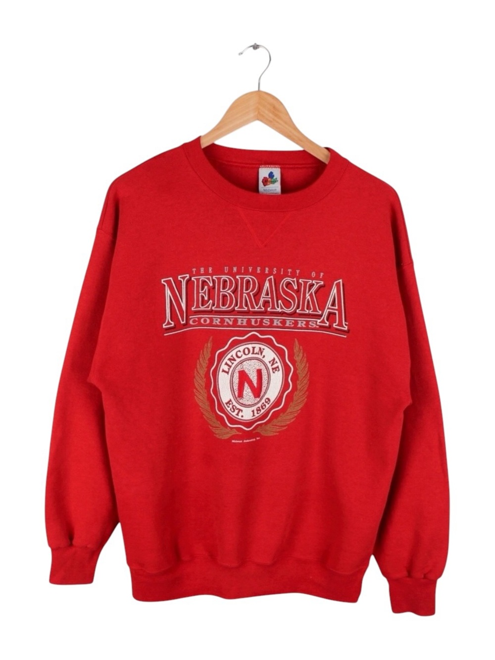 Vintage Nebraska Cornhuskers Sweatshirt‎ Red Made USA Large Midwest Embroidery